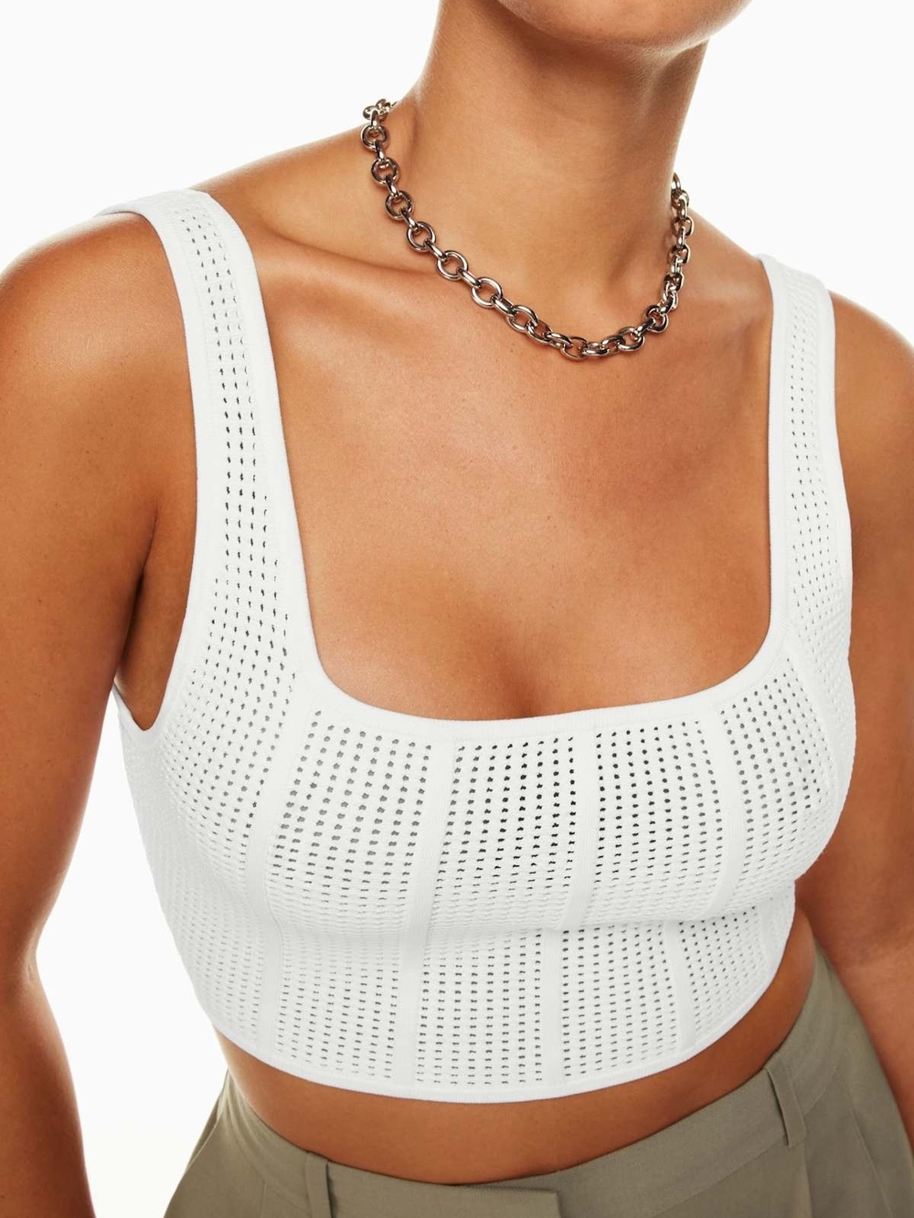 Aritzia Babaton White Perforated Square-Neck Knit Crop Tank Size 2XS